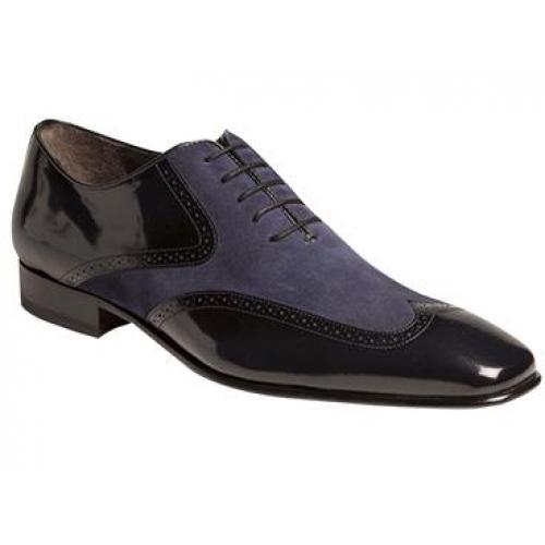 Mezlan "Zorba" Black / Blue Genuine Patent Leather / Suede Oxford Dress Shoes 15733.